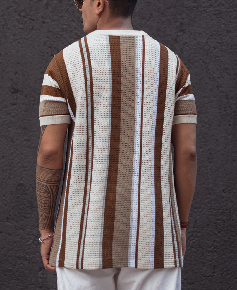 Multicolor Regular Fit Striped Half Sleeves T Shirt 100% Cotton