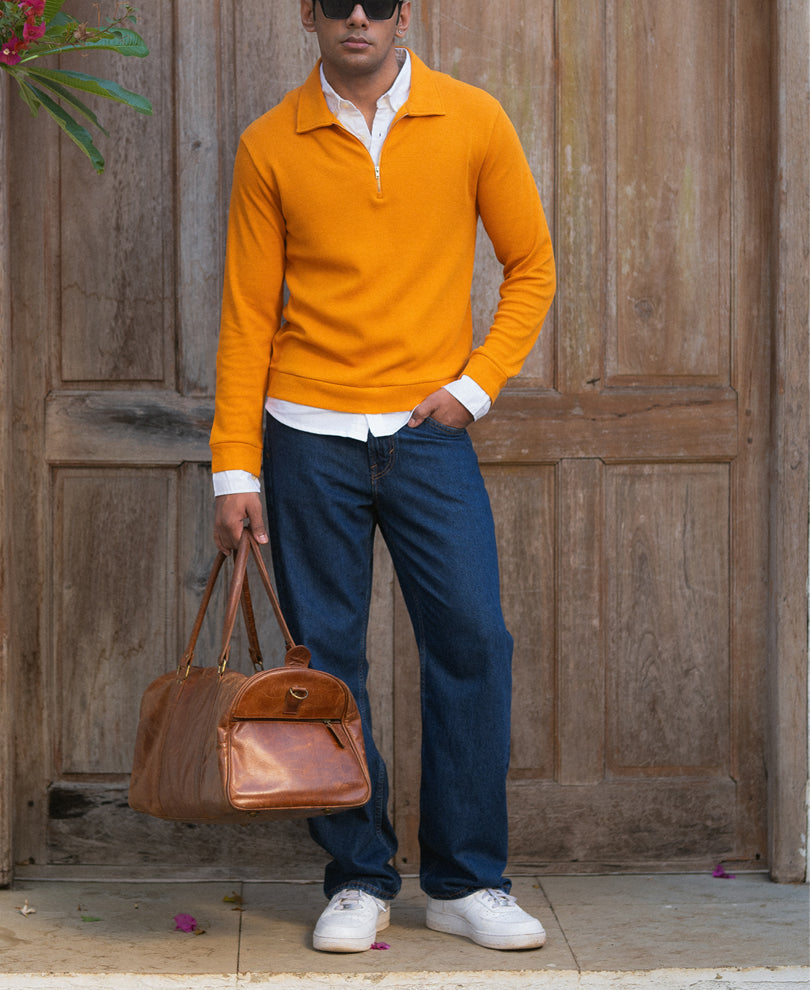 Mustard Contrast Collar Polo T-Shirt 100% Cotton