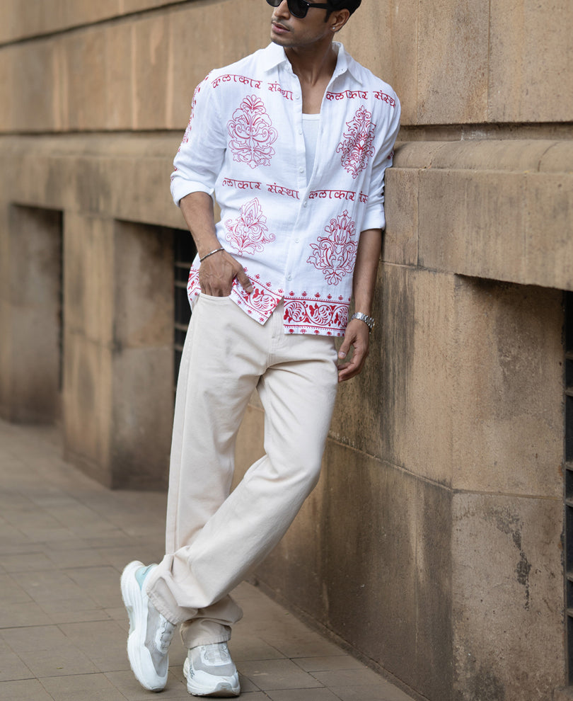 White Kalakar Print Shirt 100% Cotton