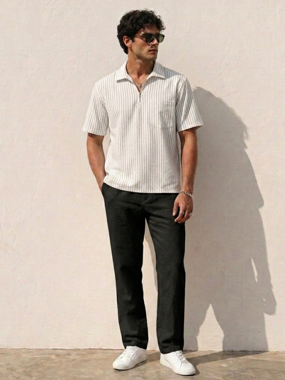 White Striped Zipper Shirt
