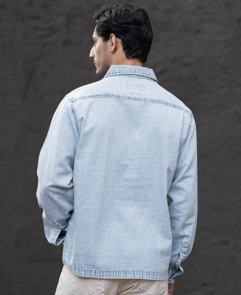 Light Blue Denim Kurta Shirt 100% Cotton