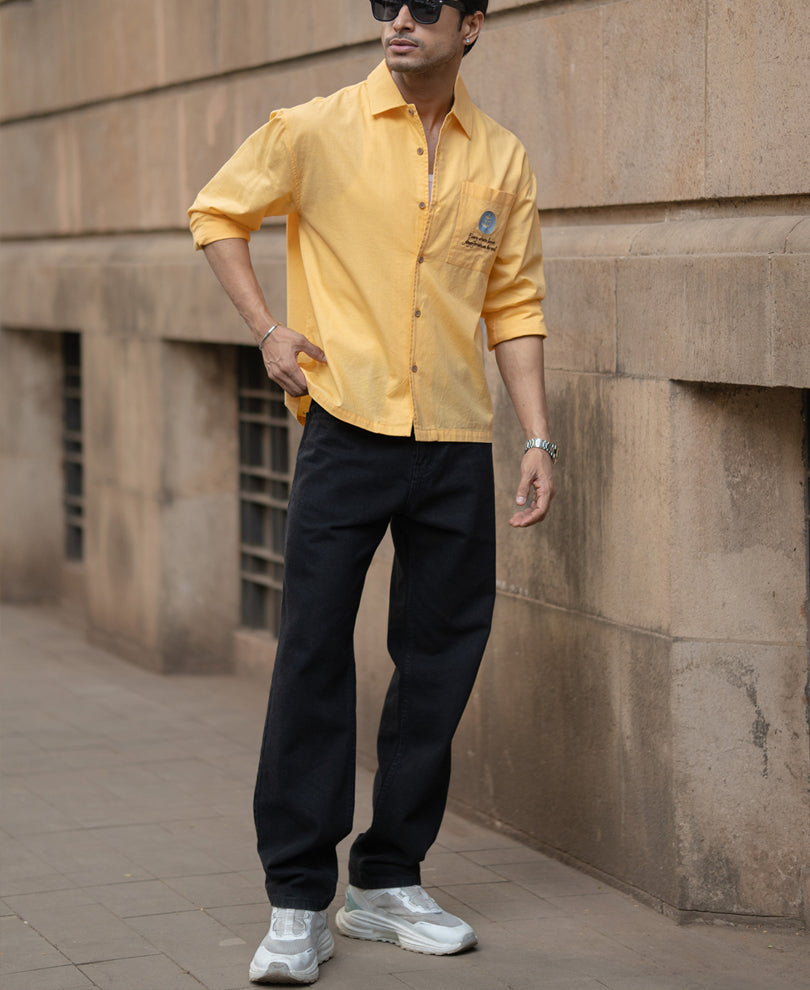 Mustard Yellow Embroidered Shirt 100% Cotton