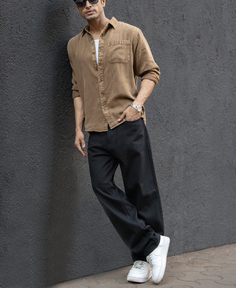 Brown Overdyed Lightweight Shirt