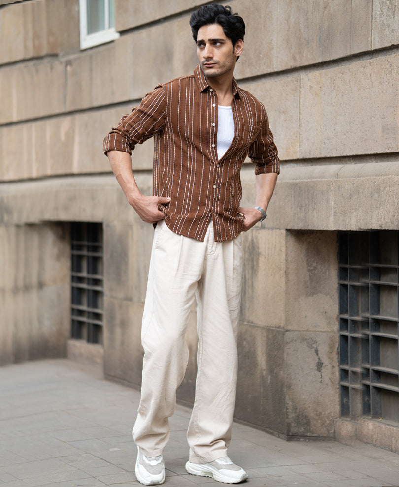 Brown Structure Stripe Shirt