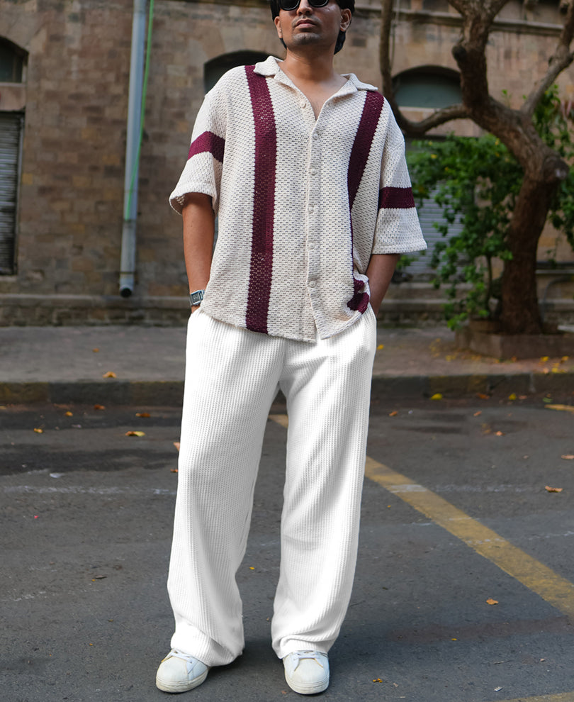 Cream Waffle Baggy Fit Track Pant