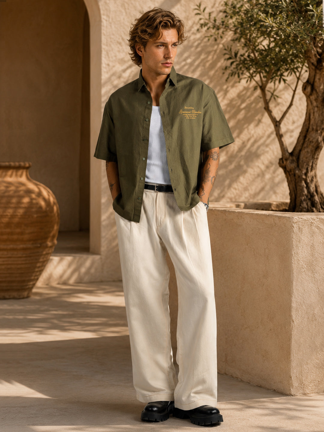 Olive Embroidered Oxford Shirt