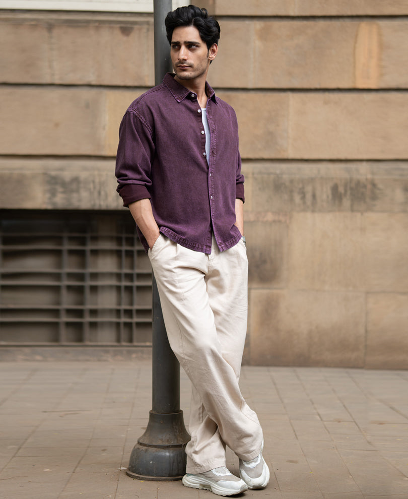 Dark Onion Overdyed Twill Shirt 100% Cotton