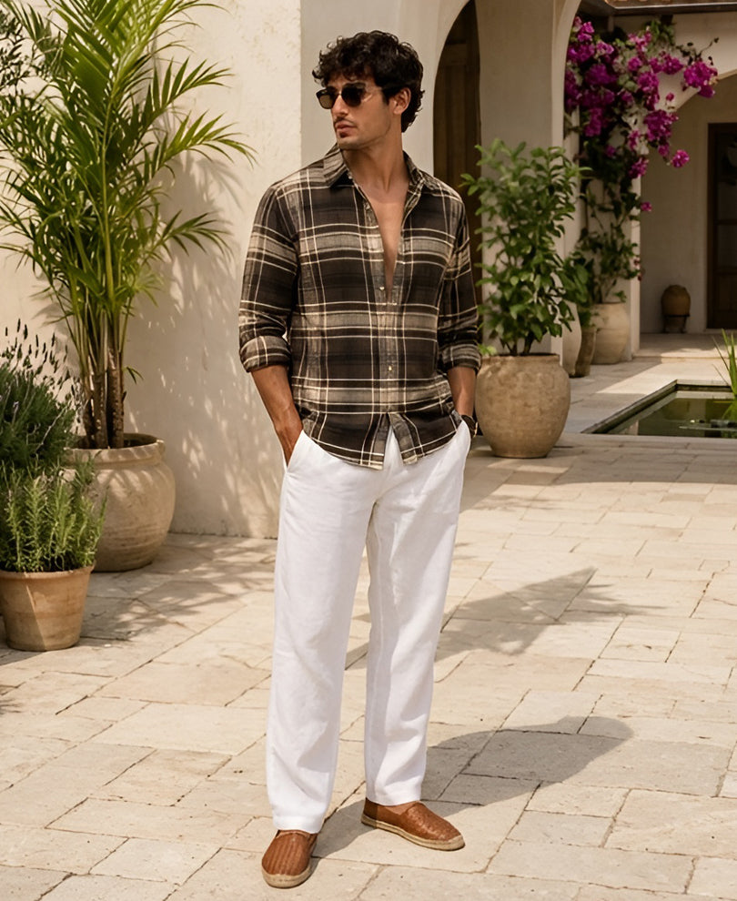 Brown & Off-White Structured Checks Shirt 100% Cotton