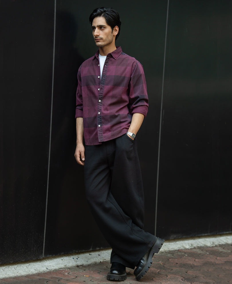 Burgendy Overdyed Checks Shirt
