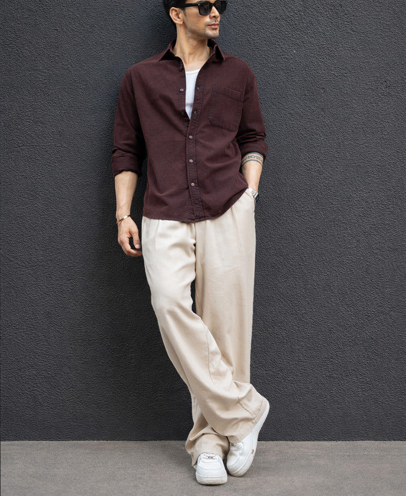 Dark Brown Washed Structure Shirt 100% Cotton