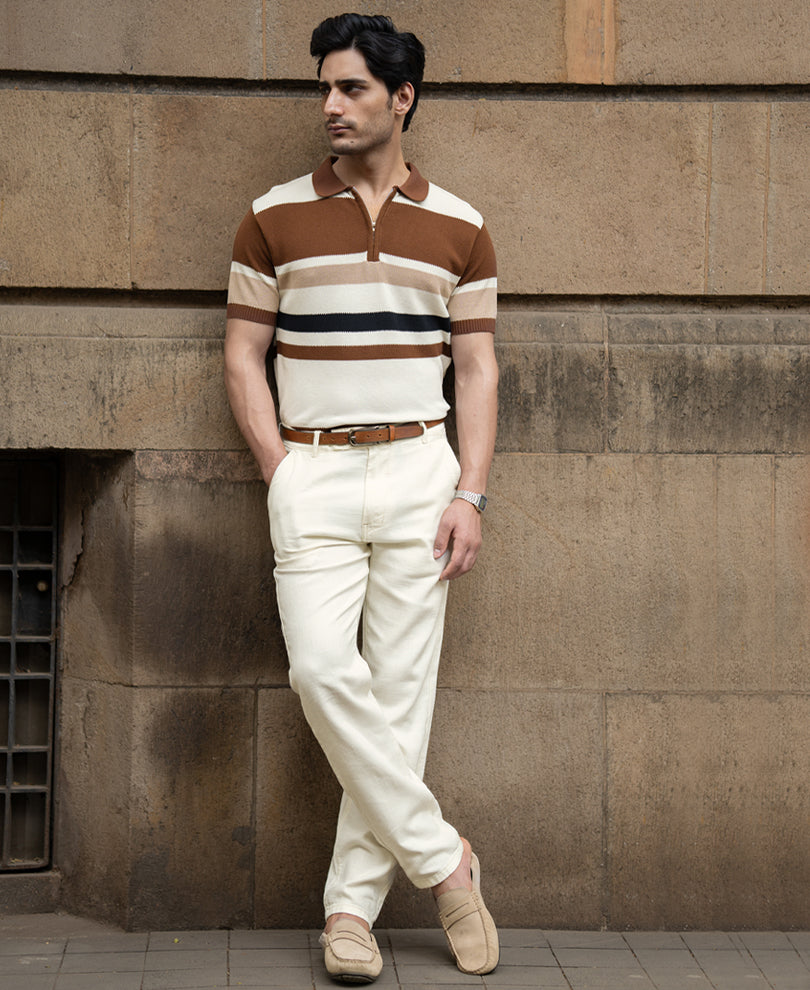 Multi Color Stripe Knit T-Shirt 100% Cotton
