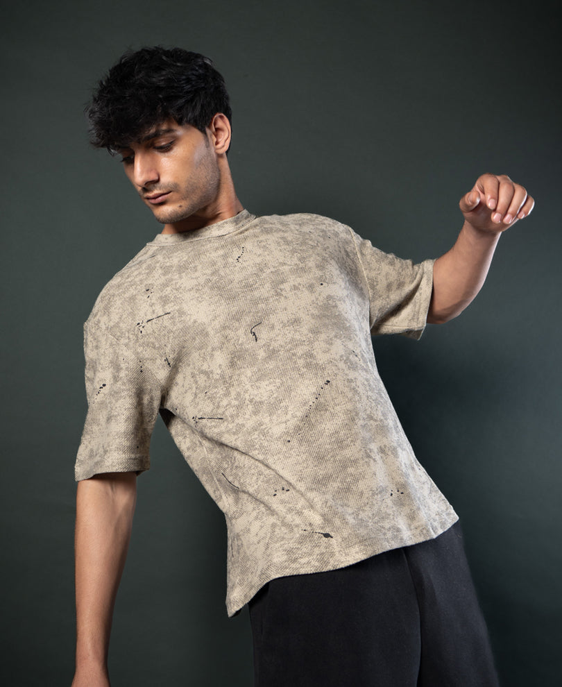 Dark Beige Tie Dye Print T-Shirt
