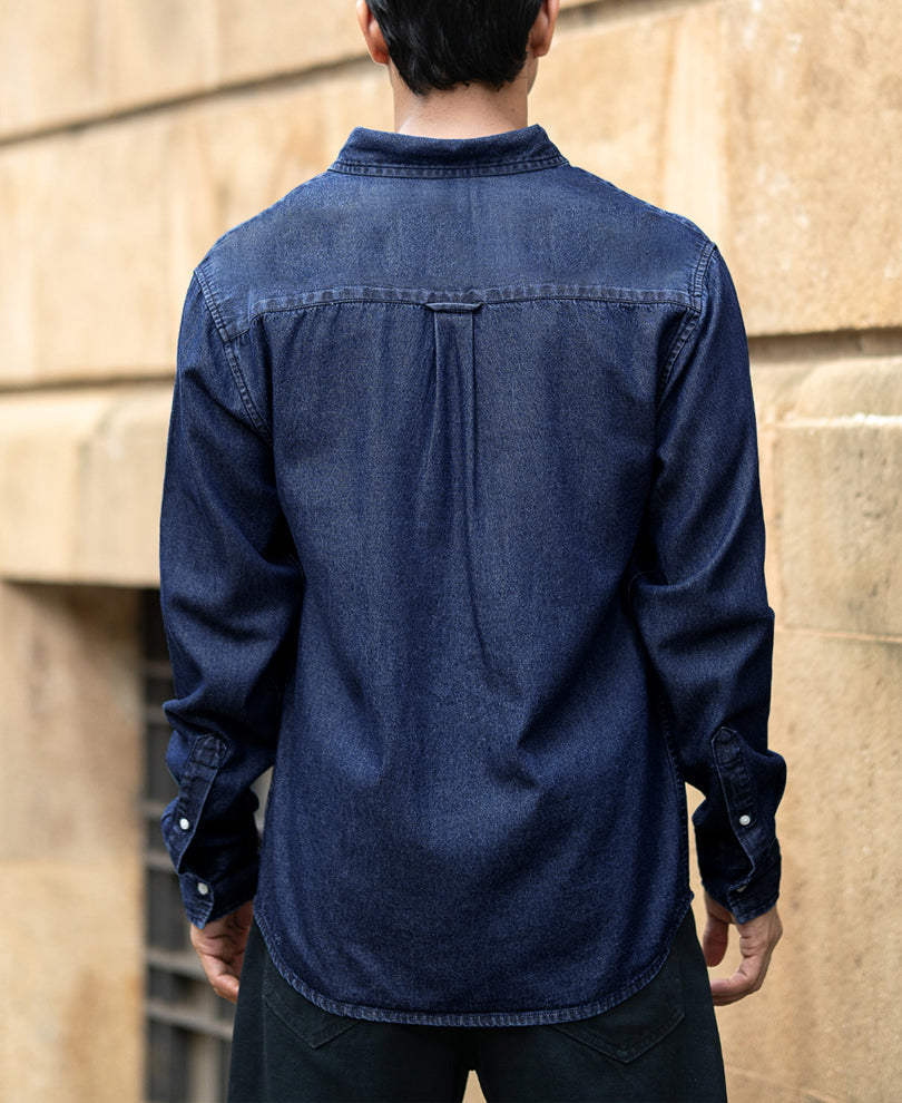 Dark Blue Washed Denim Shirt 100% Cotton