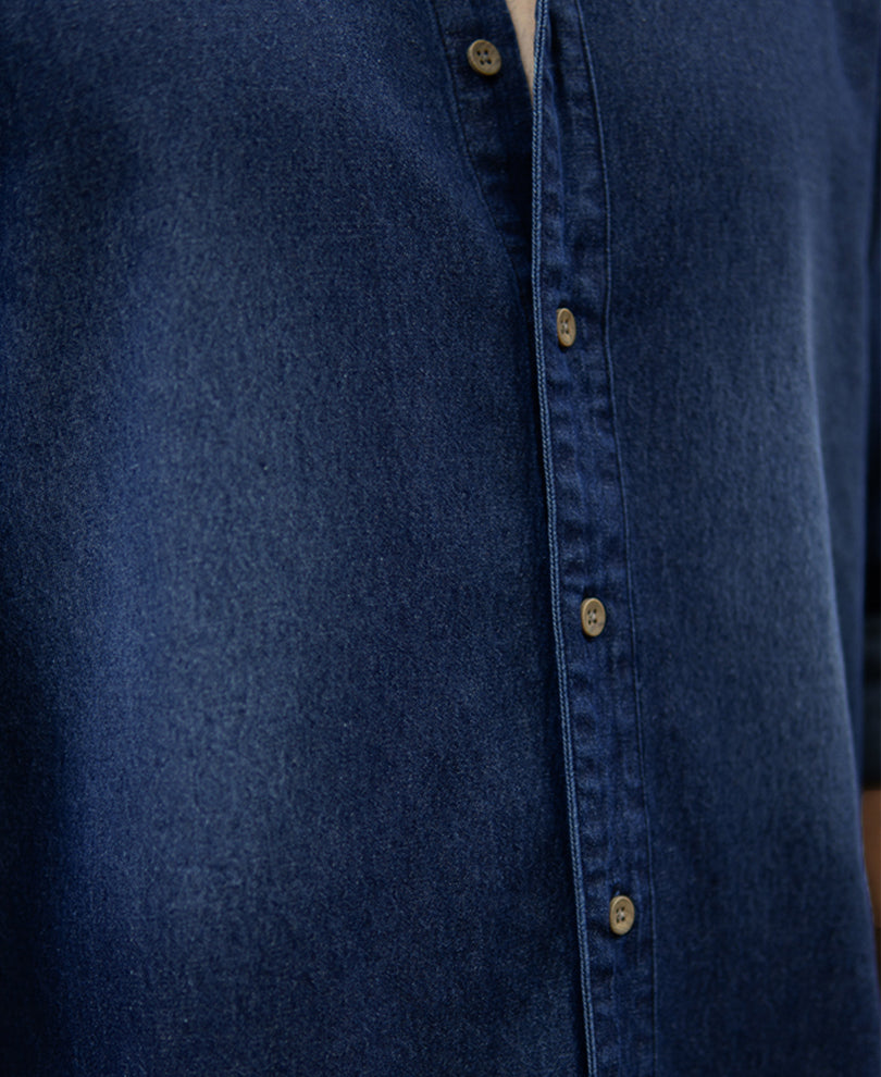 Mandarin Collar Denim Shirt 100% Cotton