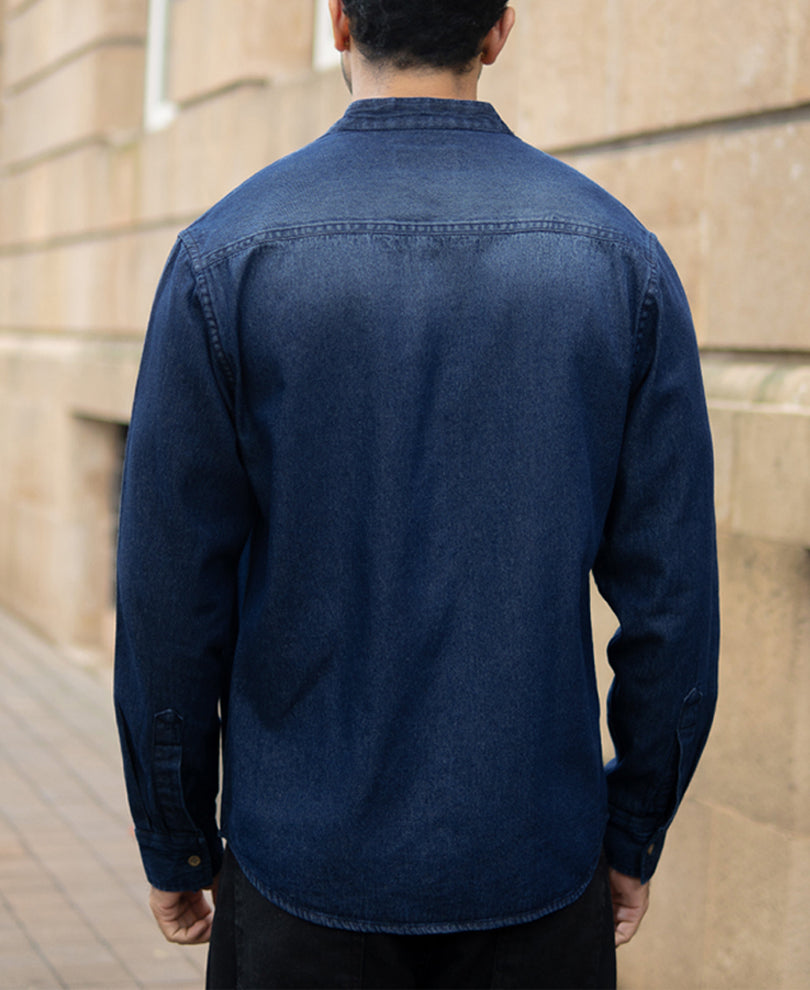 Mandarin Collar Denim Shirt 100% Cotton