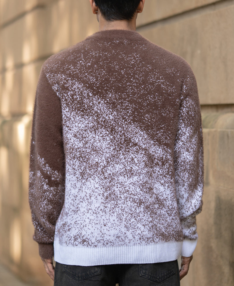 Brown Fuzzy Jacquard Knit T-Shirt