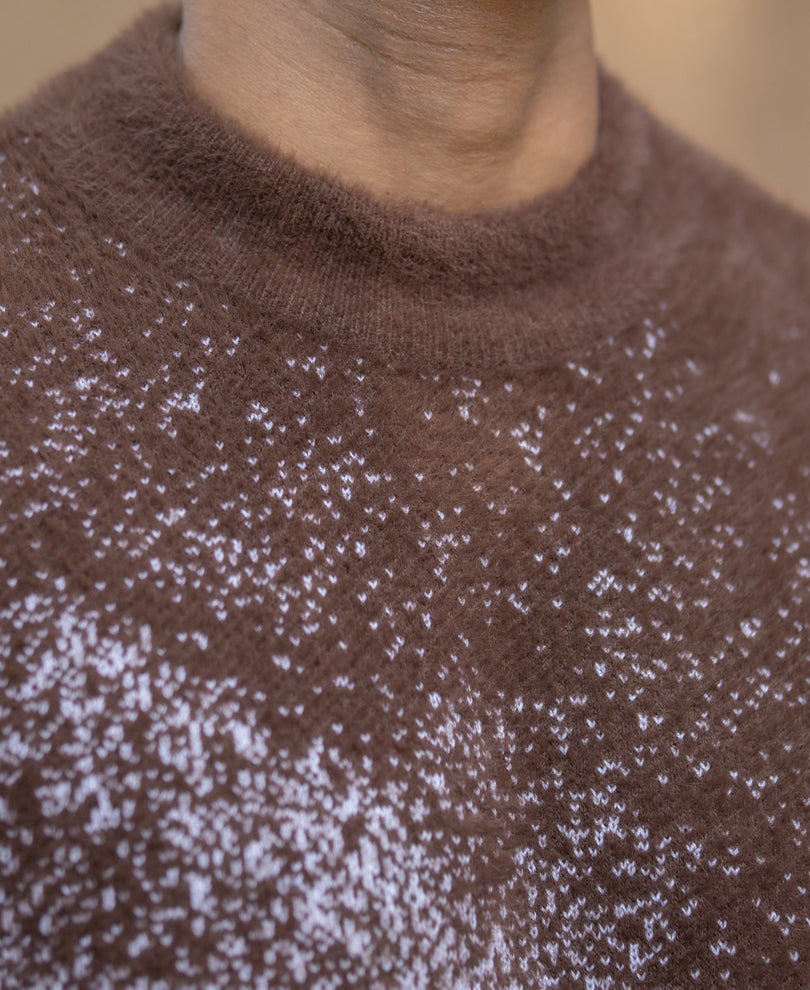 Brown Fuzzy Jacquard Knit T-Shirt