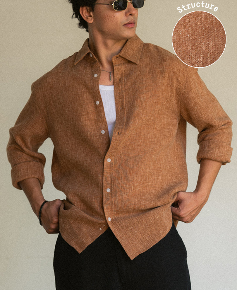 Brick Structured Linen Blend Shirt
