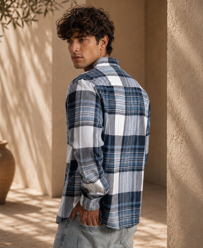 Blue Macro Checks Shirt 100% Cotton