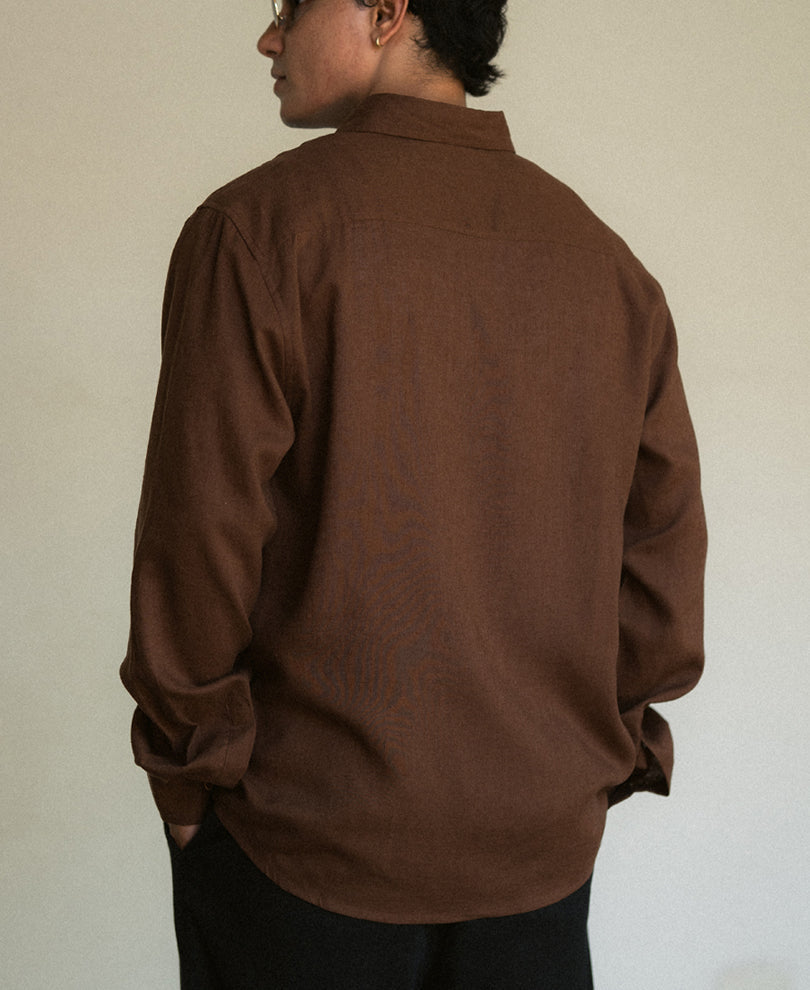 Brown Linen Blend Embroidery Shirt