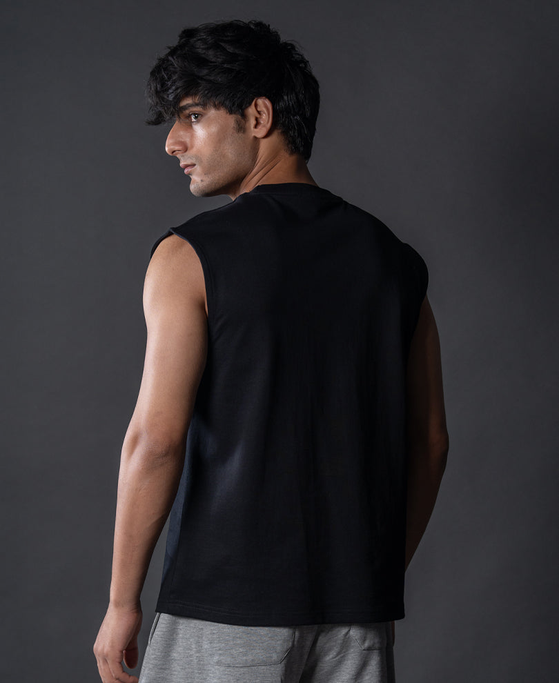 Heron Print Black Vest 100% Cotton