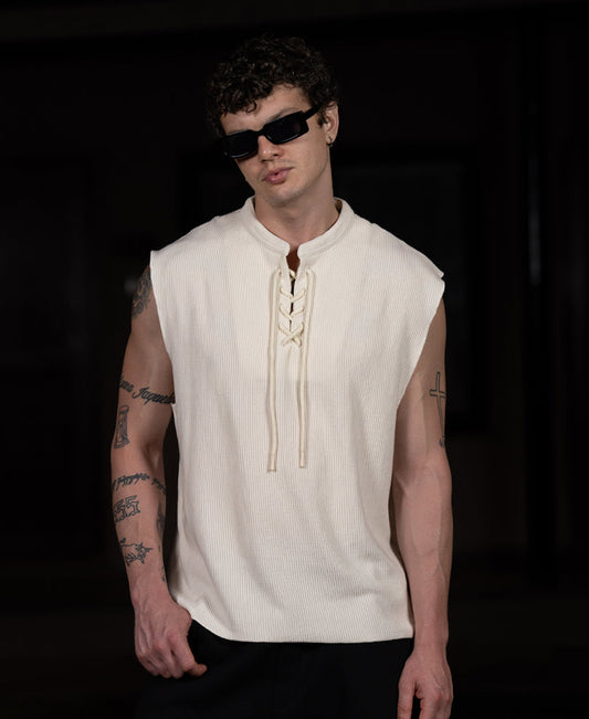 Cream Knitted Henley Vest
