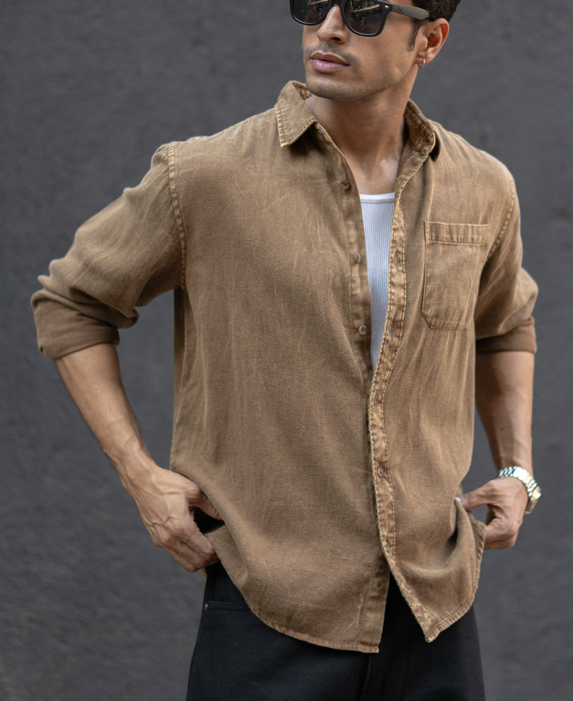 Brown Overdyed Lightweight Shirt