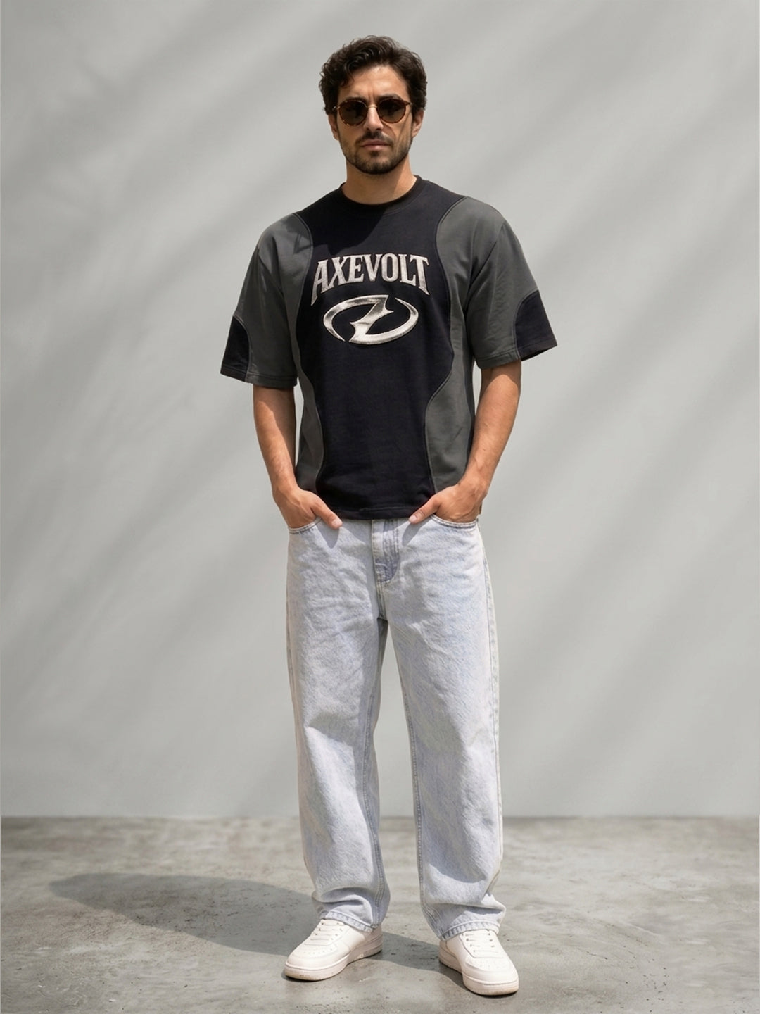 Black & Grey Graphic Panel T-Shirt 100% Cotton