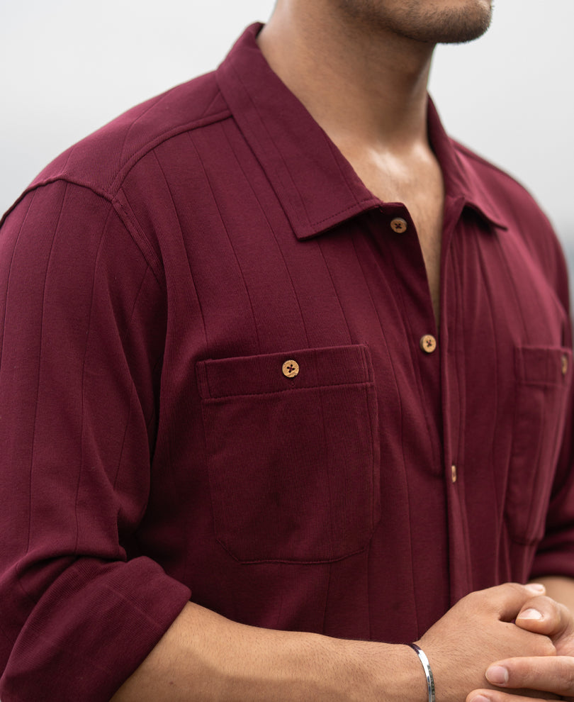 Wine Striped Knitted Shirt 100% Cotton
