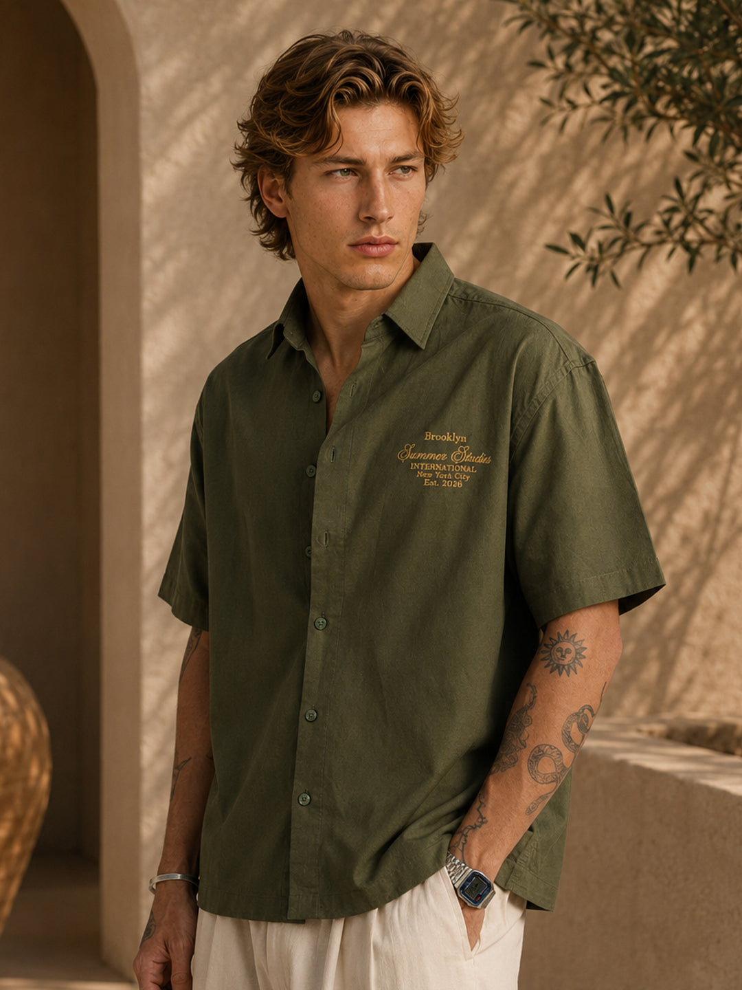 Olive Embroidered Oxford Shirt