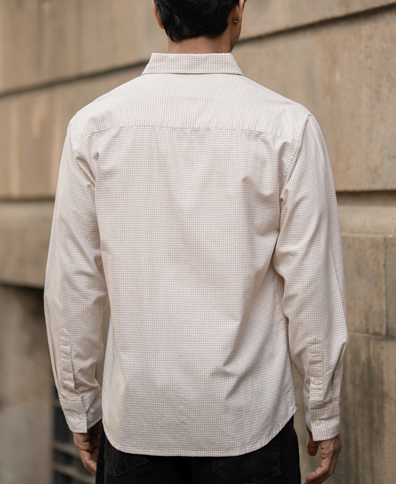 Beige Microchecks Oxford Shirt 100% Cotton