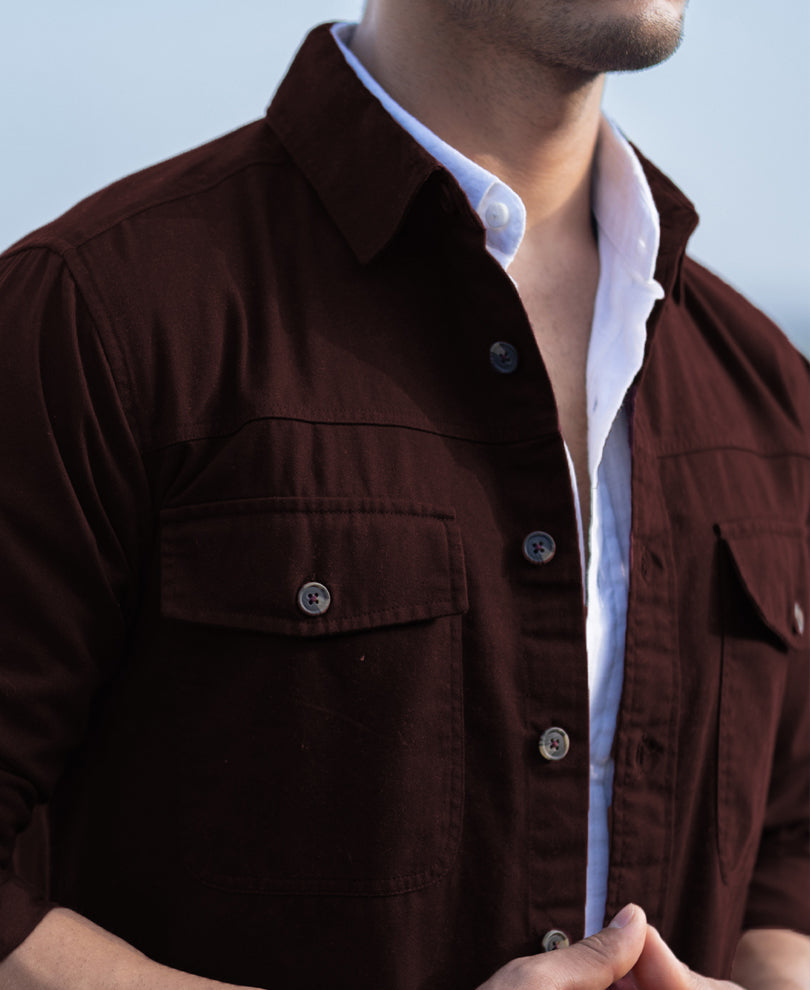 Wine Structured Overshirt With Pockets 100% Cotton