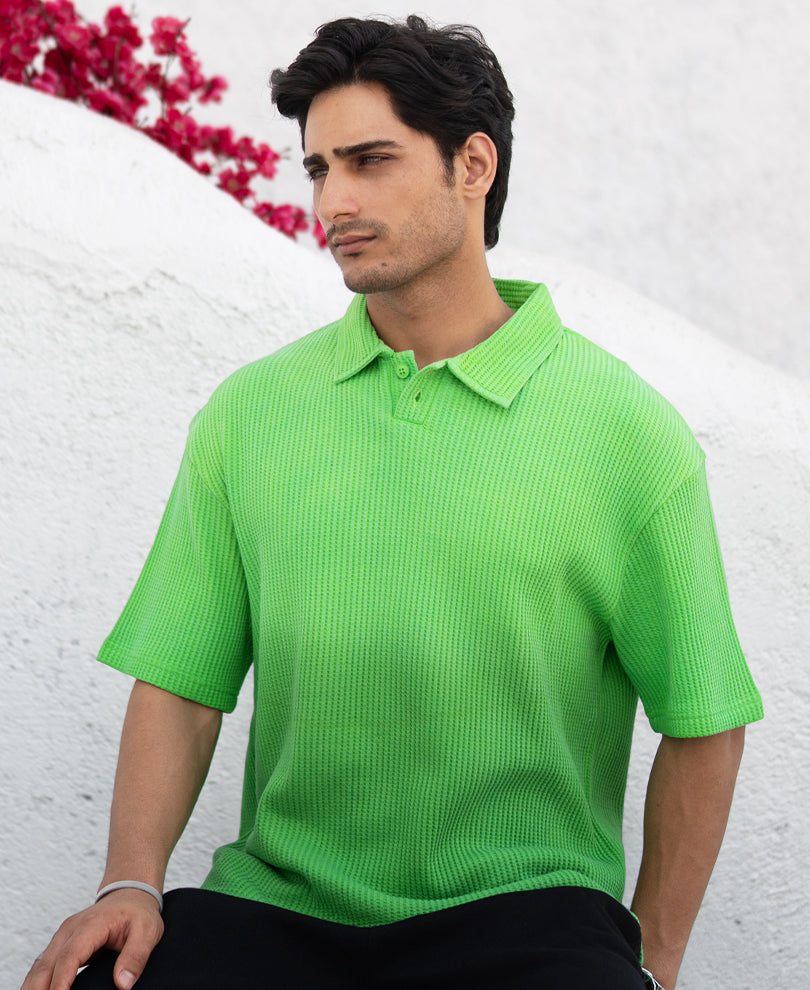 Green Ombre Structured Collar T-Shirt 100% Cotton
