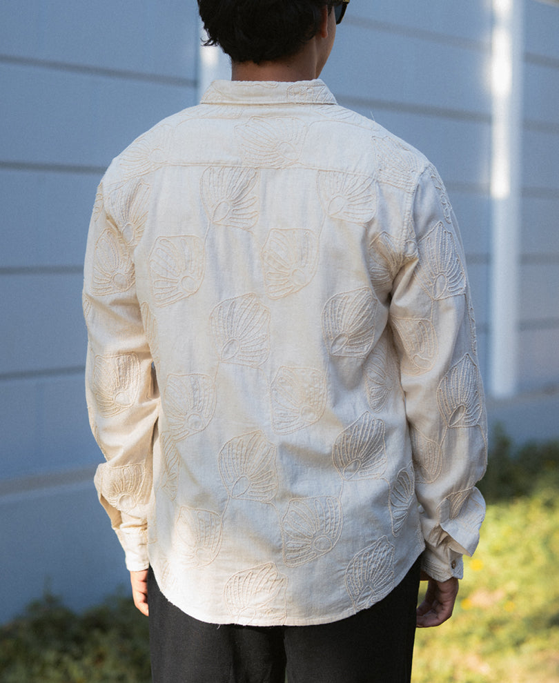 Natural Linen Blend Embroidered Shirt