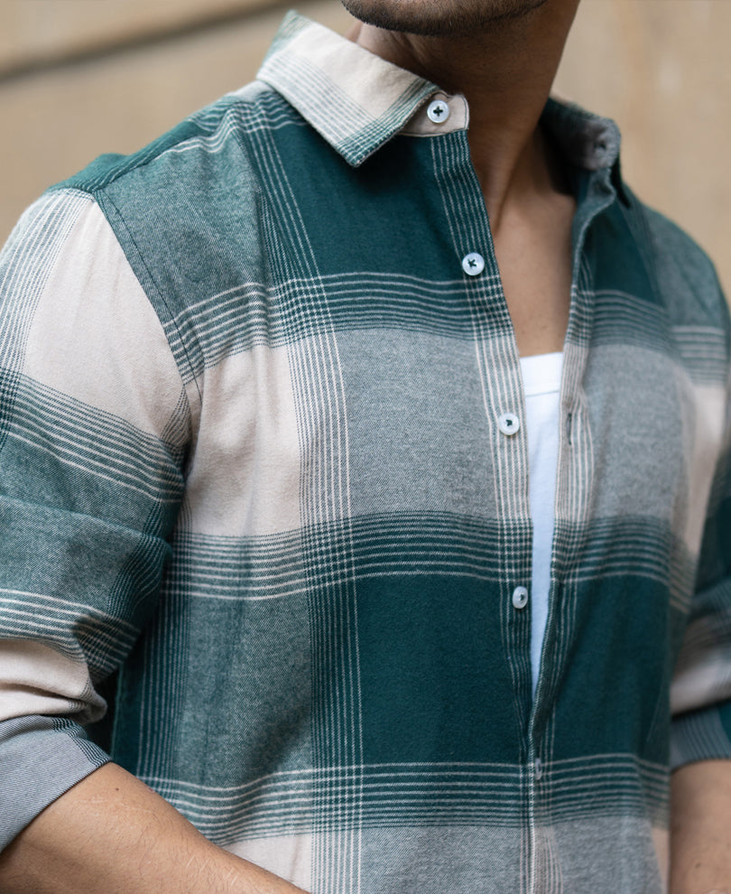 Green Lightweight Flannel Check Shirt