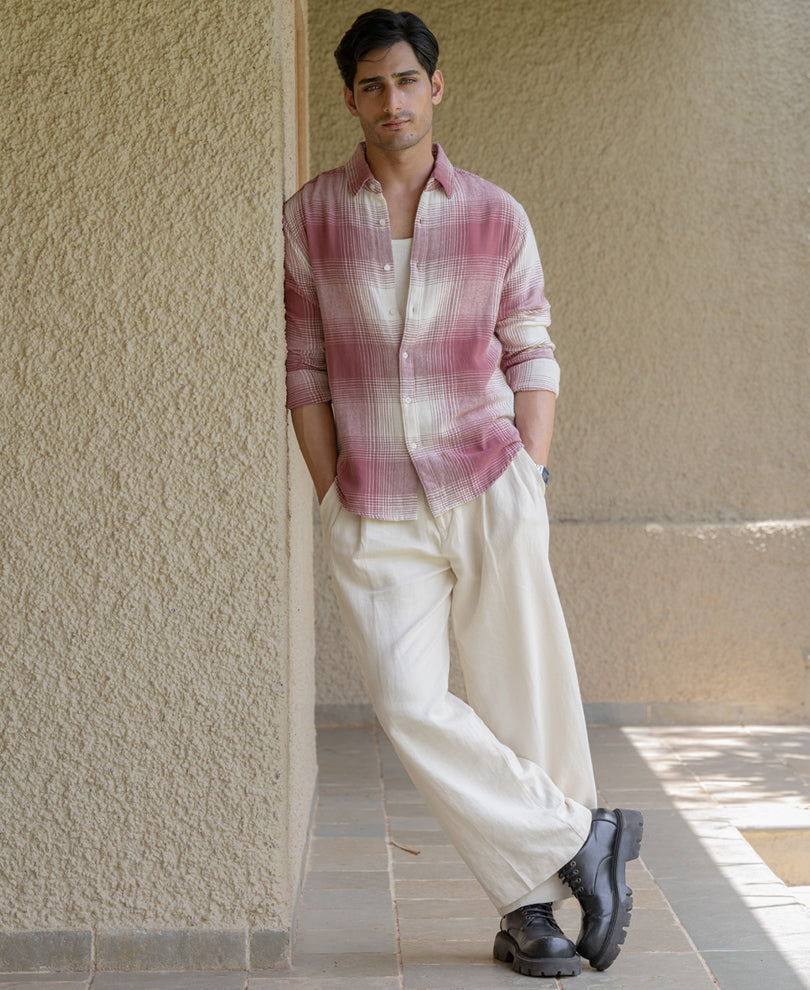 Mauve Cotton Checks Shirt