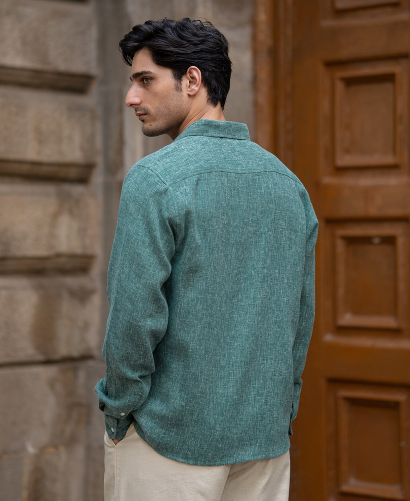 Teal Structured Linen Blend Shirt