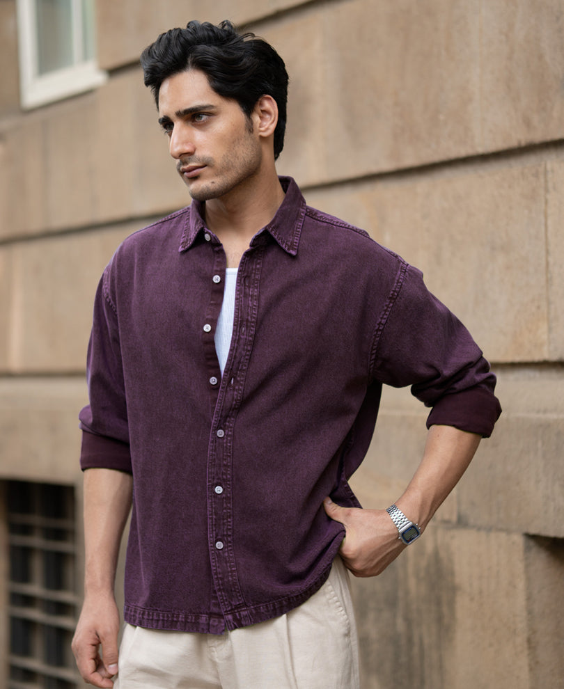 Dark Onion Overdyed Twill Shirt 100% Cotton