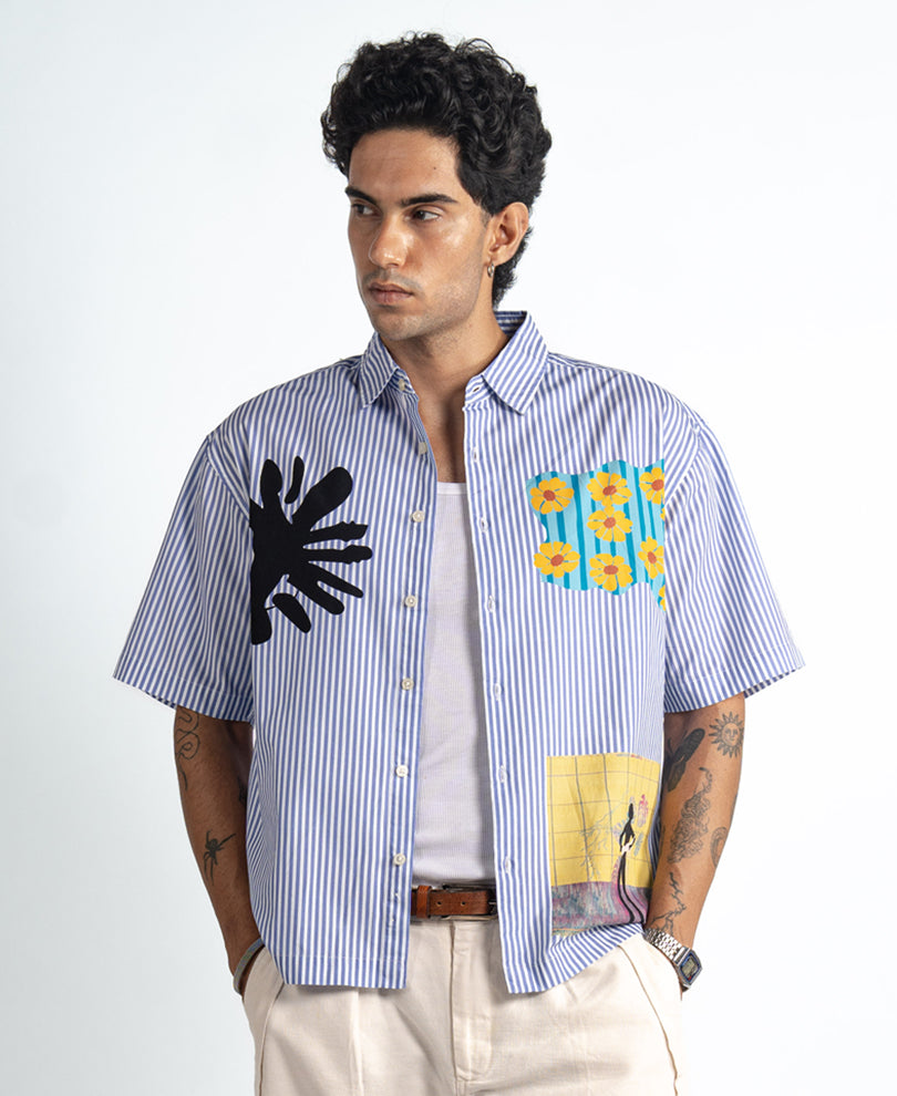 Blue Printed Stripe Shirt