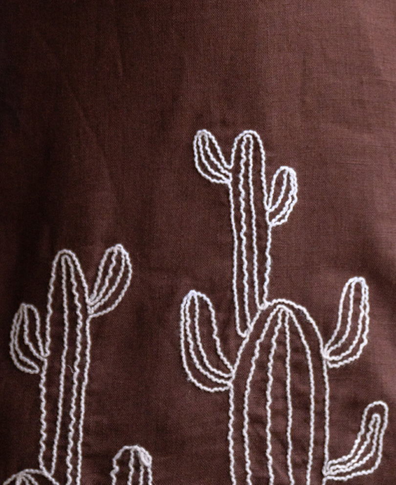 Brown Linen Blend Embroidery Shirt