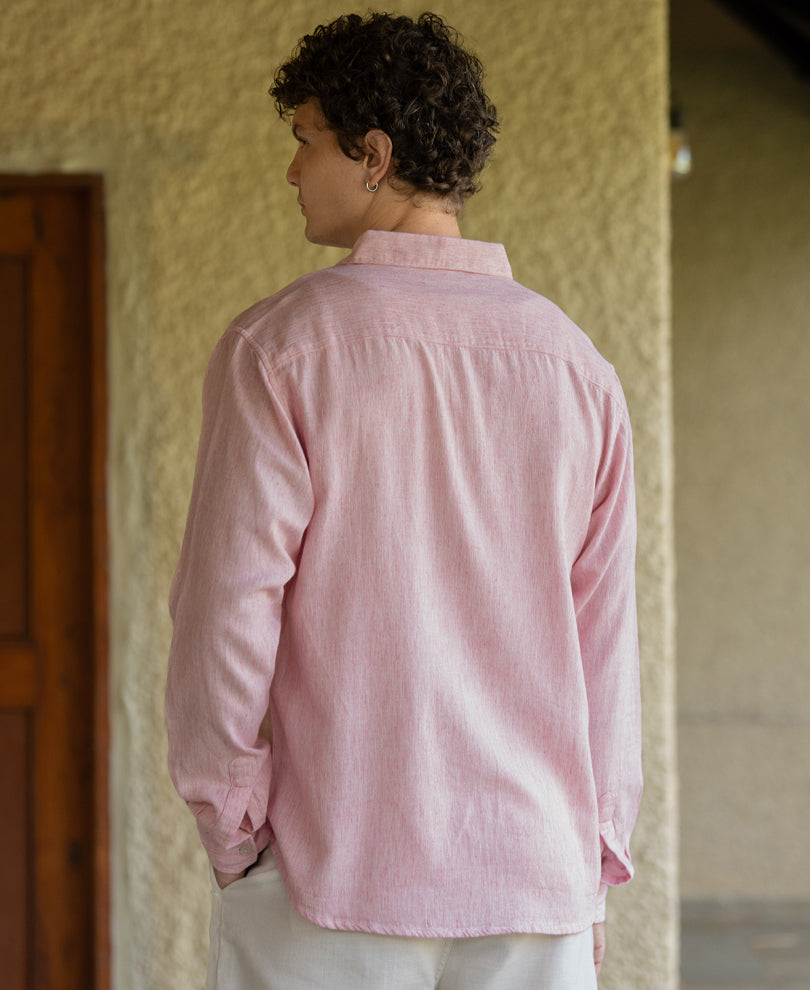 Pink Linen Blend Strucutured Shirt
