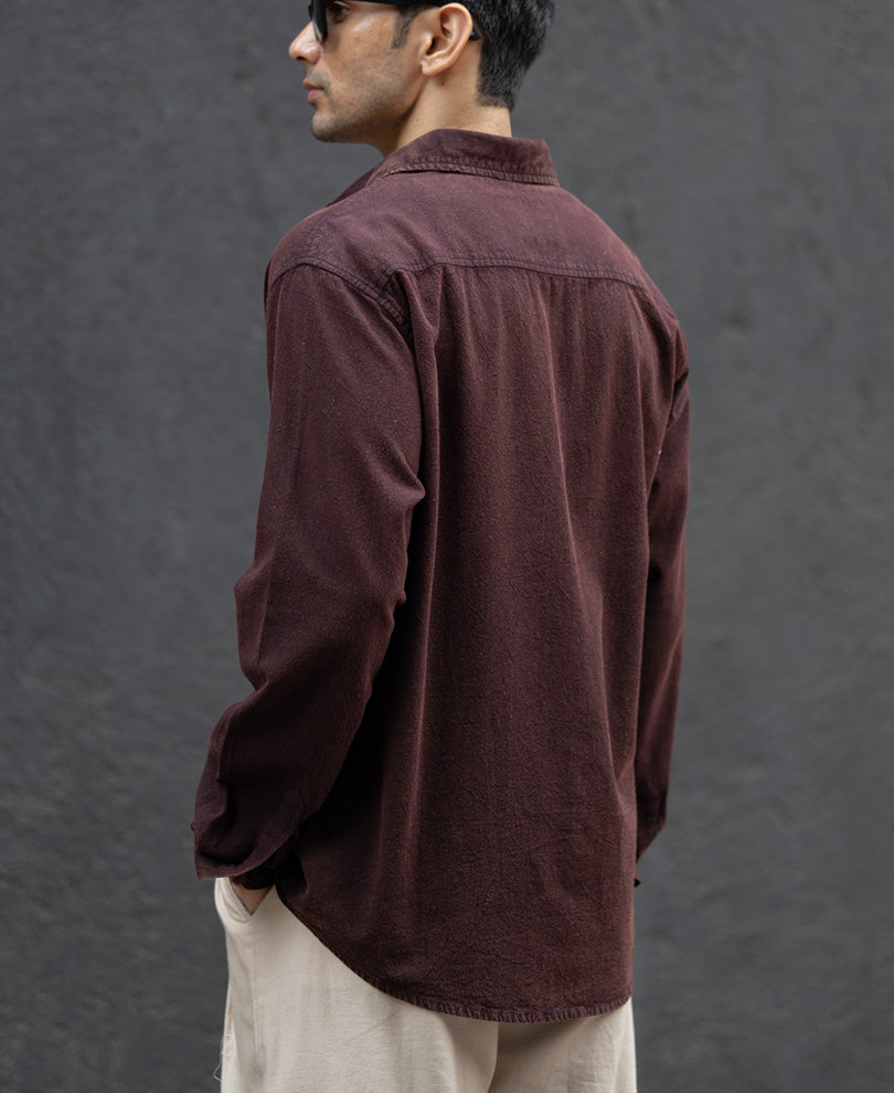 Dark Brown Washed Structure Shirt 100% Cotton