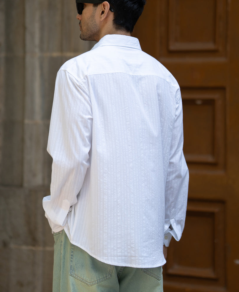 White Seersucker Printed Shirt 100% Cotton