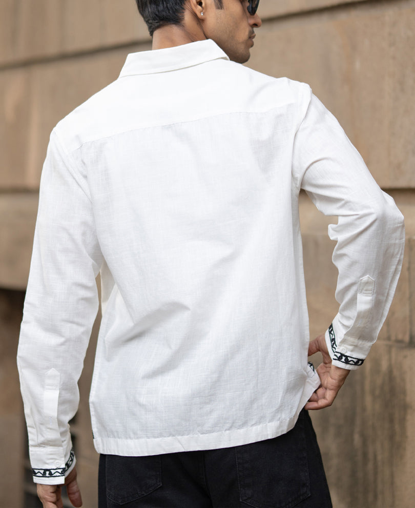 White Slub Embroidered Shirt 100% Cotton