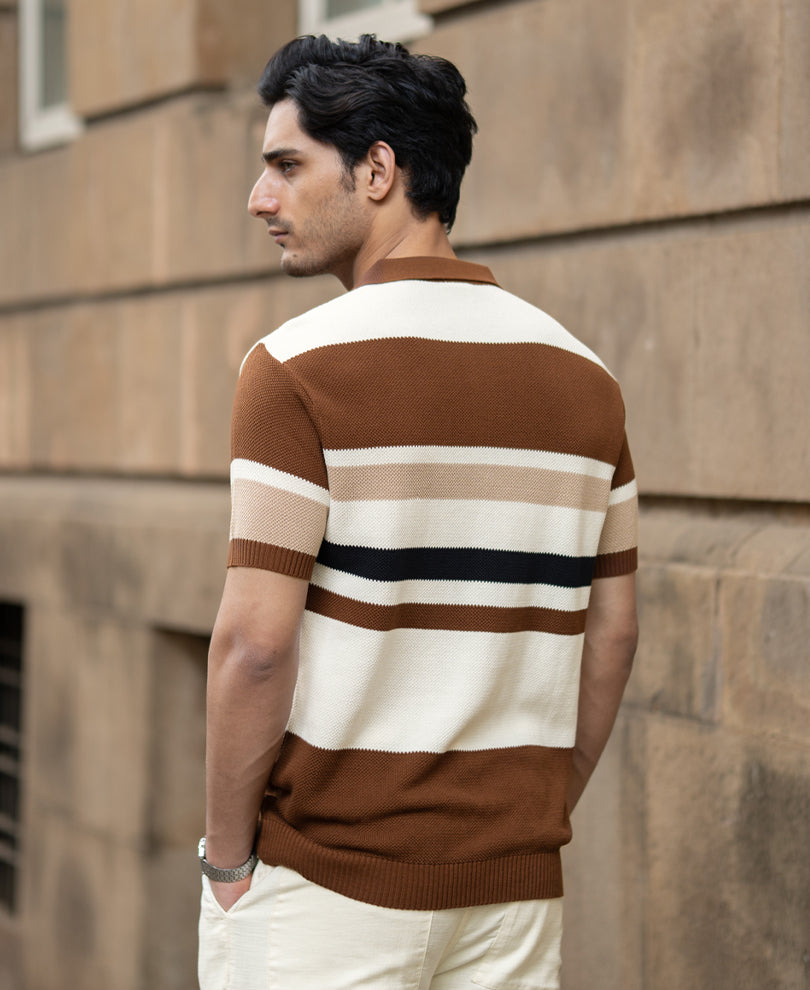 Multi Color Stripe Knit T-Shirt 100% Cotton