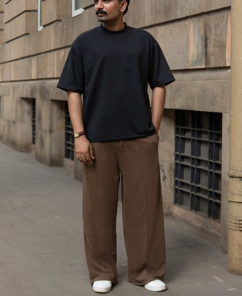 Brown Baggy Fit Pleated Trackpant