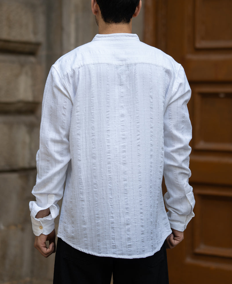 White Chinese Collar Structure Shirt