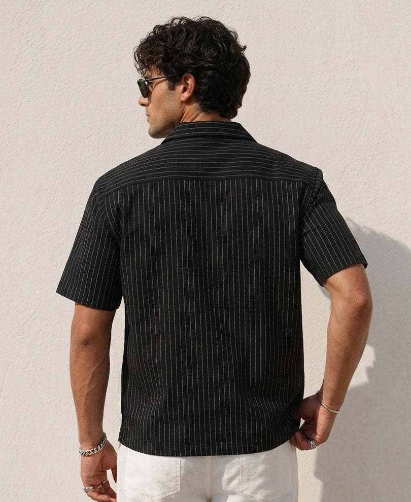 Black Striped Zipper Shirt