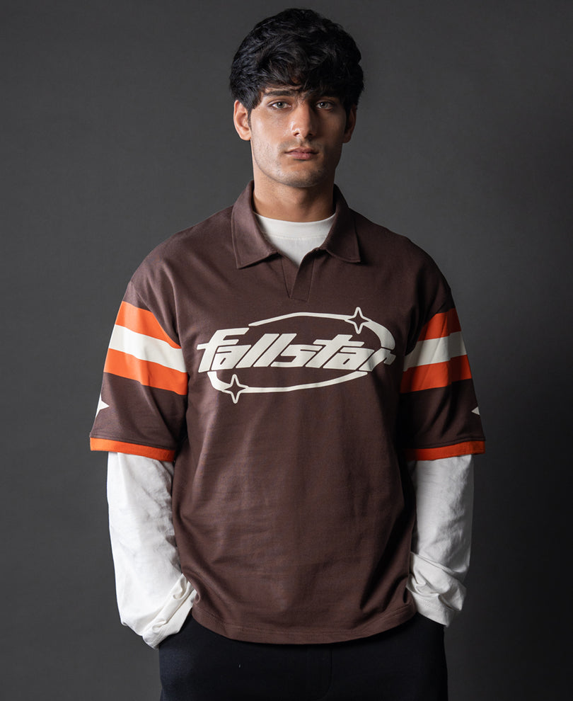 Brown Graphic Polo T-Shirt 100% Cotton