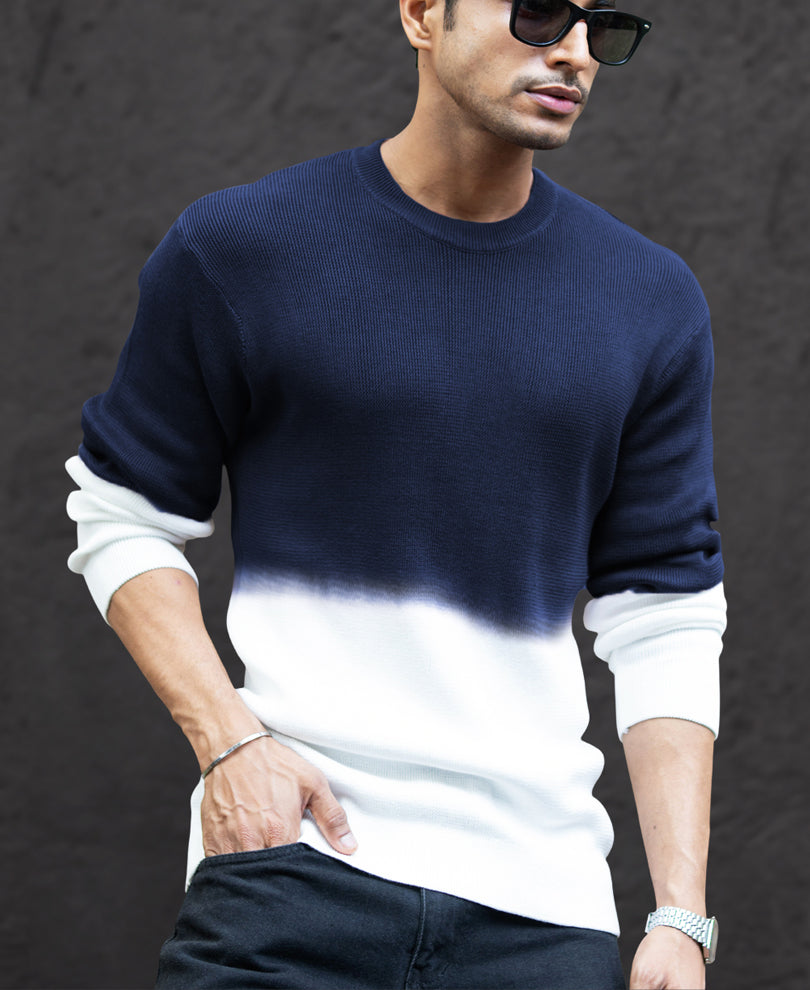 Navy Ombre Knit T-Shirt 100% Cotton